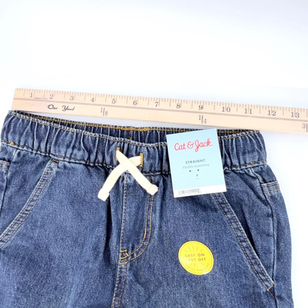 Cat‎ & Jack Straight Jeans Girls Size 8 Dark Wash NEW Flexible Drawstring Denim